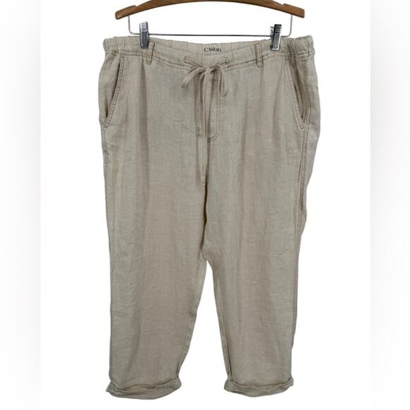 Caslon Pants - Caslon Linen Cream/Tan Casual Pants Drawstring waist Women’s size XL